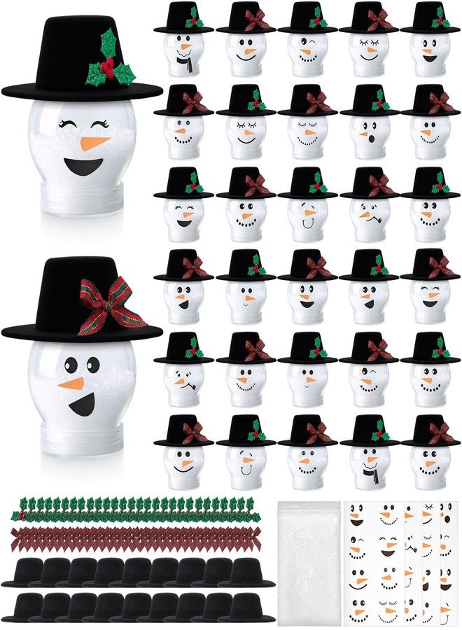 Teecyhooo 30 Sets Christmas Plastic Snow Globes Kit Includes 30 Clear Snow Globe, Mini Black Top Hats and Sticker for Ornaments DIY Crafts Fillable Globes Home Winter Christmas Decoration - Image 1